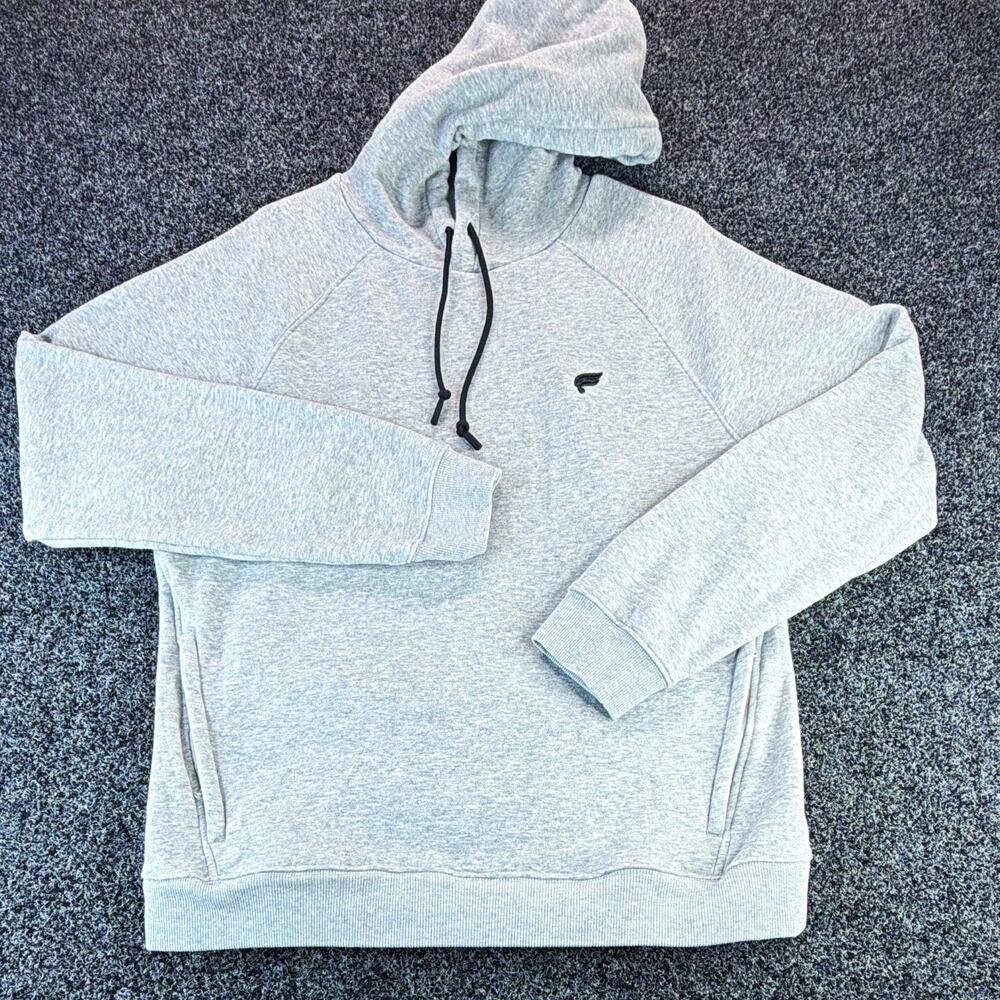 Fabletics Women's Gray Solid Fleece Logo Pullover Hoodie Pockets Raglan L